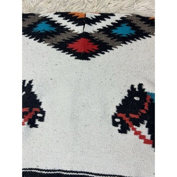 Native Mexican Horse Poncho Heavy Blanket Aztec Southwest Serape Fringe OS - Picture 6 of 12